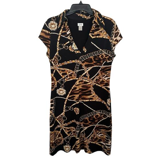 Cache Dresses & Skirts - Cache Dress Black Gold Chain Print Size Large Animal Print Loud Luxury Bodycon